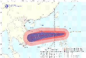 Bão MIRINAE hướng vào vùng biển các tỉnh Đà Nẵng đến Khánh Hòa