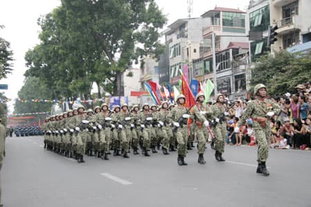 Người dân thỏa lòng với các khối  diễu binh trên phố