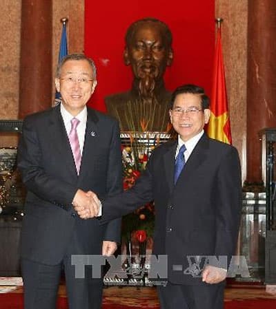 Chủ tịch nước Nguyễn Minh Triết đón, hội kiến với Tổng thư ký LHQ Ban Ki-mun