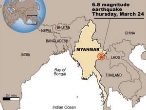 Động đất mạnh 5,8 độ Richter rung chuyển Myanmar