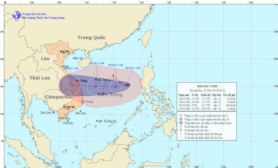 Bão số 7 hướng về khu vực Trung Trung Bộ