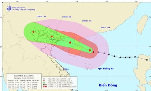 Trưa 16-9, vùng tâm bão số 3 sẽ đi vào vùng biển phía Bắc vịnh Bắc Bộ