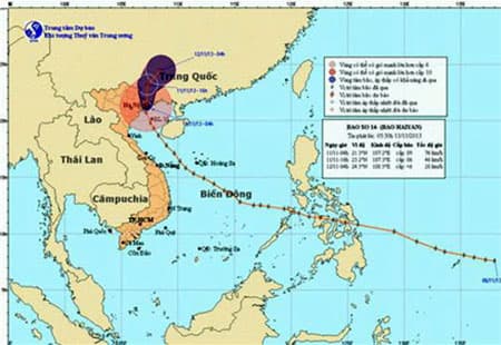 Tâm bão trên khu vực miền Nam tỉnh Quảng Tây (Trung Quốc)