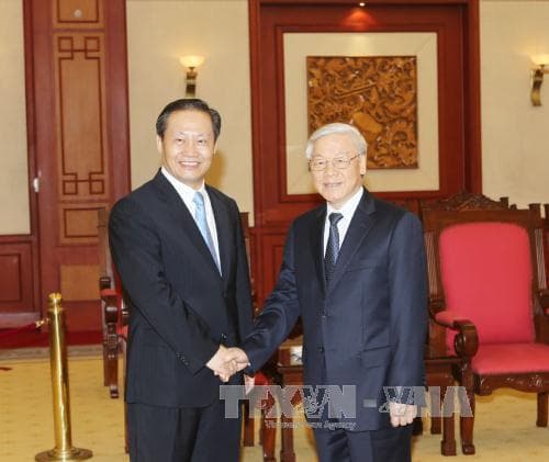 Tổng Bí thư Nguyễn Phú Trọng tiếp Bí thư Đảng ủy Khu tự trị dân tộc Choang Quảng Tây, Trung Quốc
