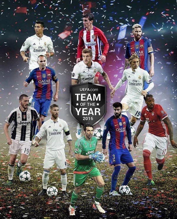 UEFA công bố 11 cầu thủ xuất sắc nhất năm 2016