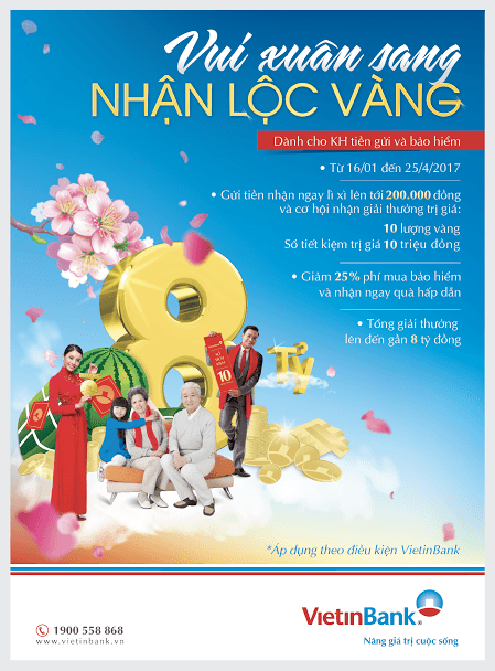 Gửi tiền tại VietinBank, trúng 10 lượng vàng