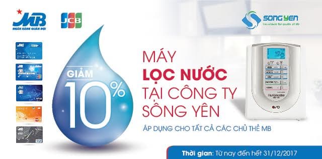 Giảm 10% cho chủ thẻ MB khi mua máy lọc nước Sông Yên
