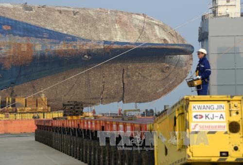 Hàn Quốc tìm kiếm dưới đáy biển di hài nạn nhân sau khi phà Sewol được trục vớt