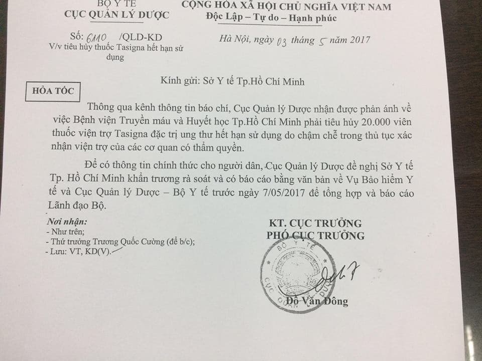 Bộ Y tế đề nghị làm rõ thông tin 20.000 viên thuốc tài trợ đặc trị bệnh ung thư hết hạn sử dụng