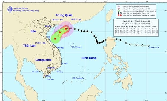 12 giờ tới, bão số 11 di chuyển theo hướng Tây Nam và suy yếu thành áp thấp nhiệt đới