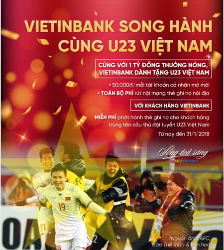 VietinBank thưởng 1 tỷ đồng cho đội tuyển U23 Việt Nam