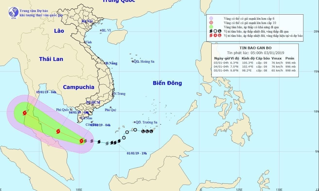 Bão số 1 tiến vào vùng biển Tây Nam
