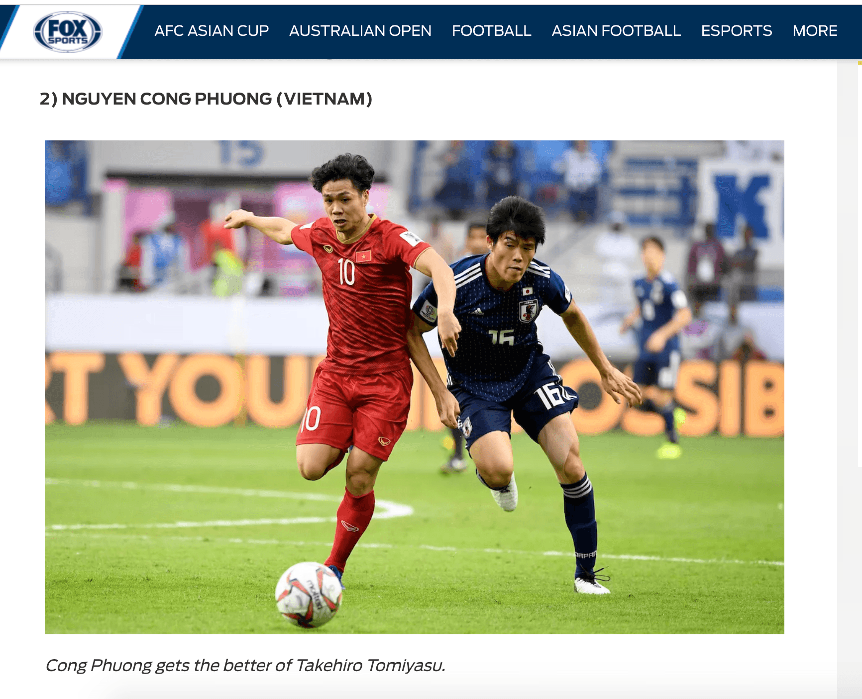 Công Phượng lọt top 5 cầu thủ xuất sắc nhất vòng tứ kết Asian Cup 2019