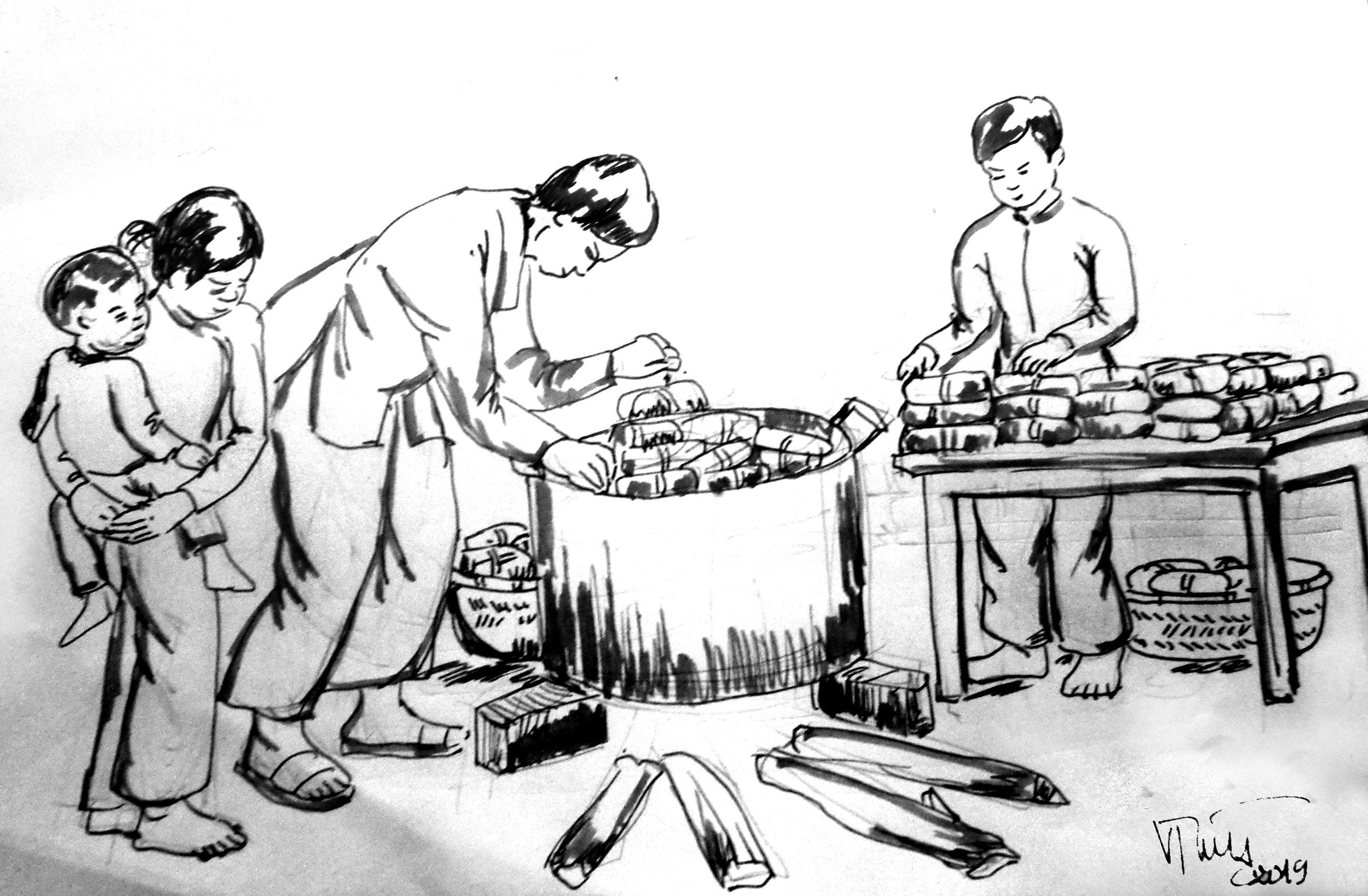 Gói bánh chưng ngày Tết
