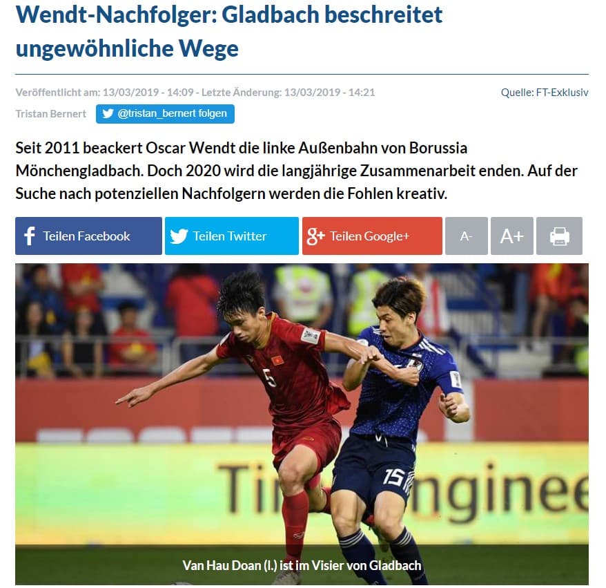 CLB đang thi đấu tại Bundesliga chú ý tới Đoàn Văn Hậu
