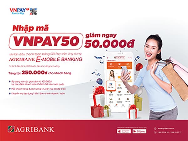 Ưu đãi khi thanh toán bằng QR Pay trên Agribank E-Mobile Banking