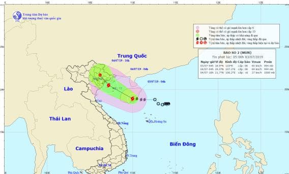Bão số 2 có khả năng đi vào đất liền các tỉnh từ Quảng Ninh đến Nam Định