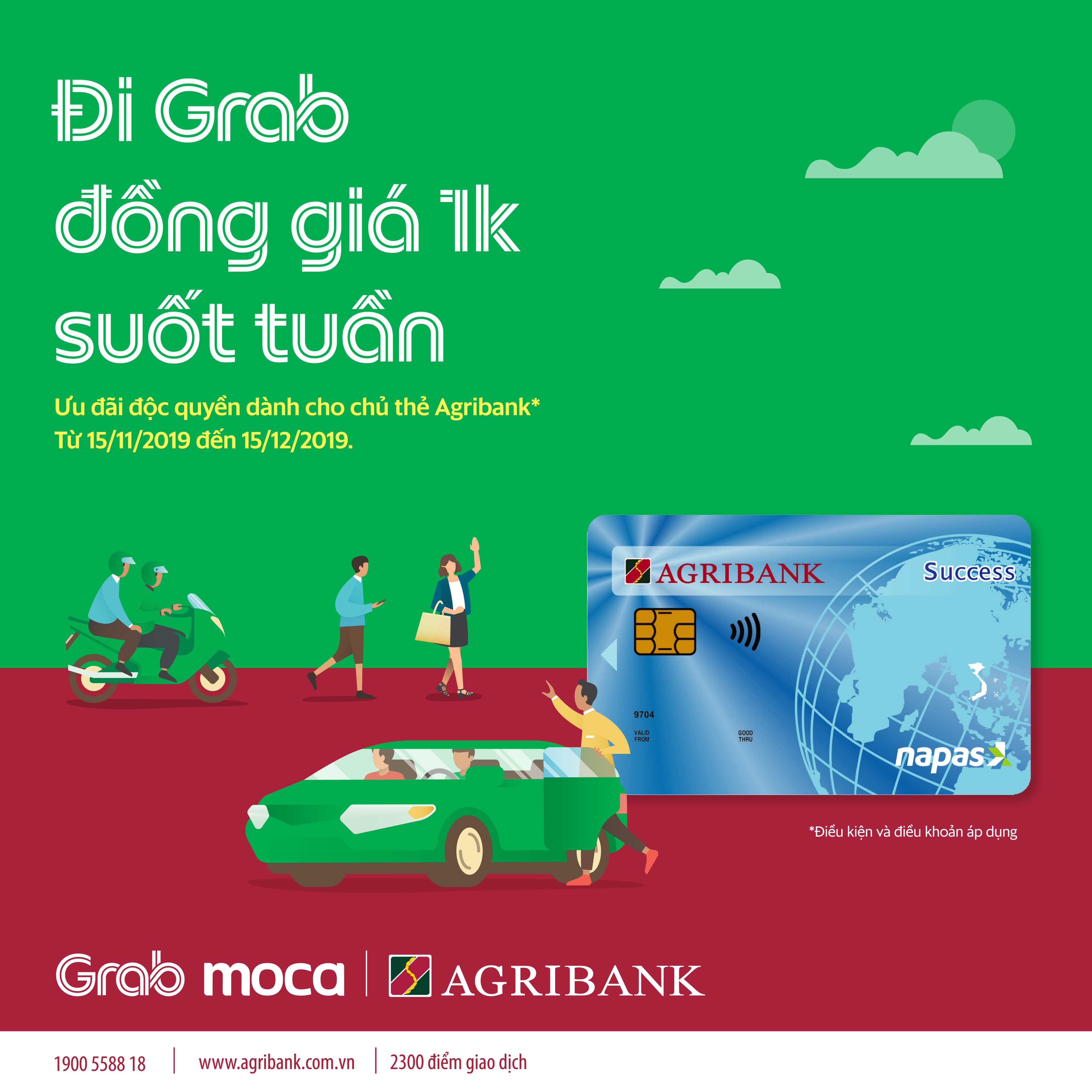 Cùng thẻ Agribank đi Grab 1 nghìn đồng suốt tuần