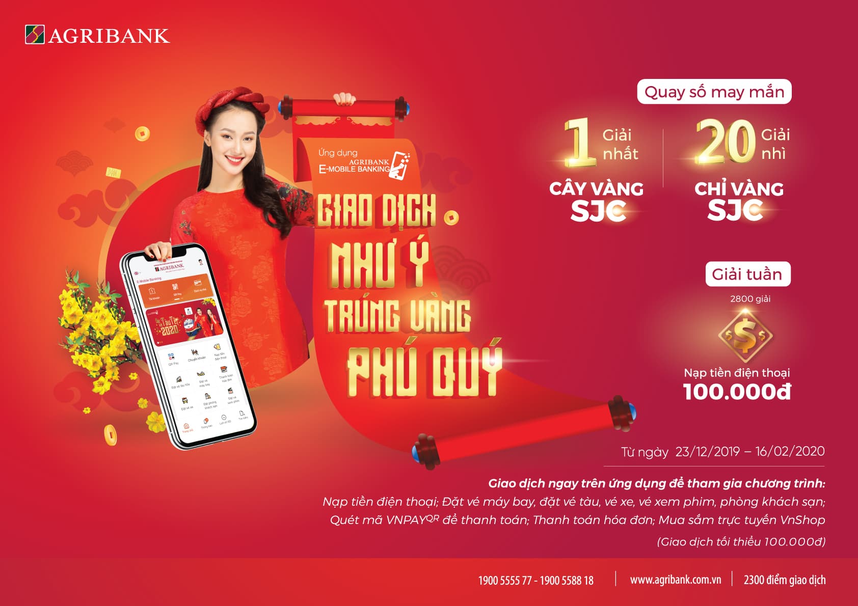 Giao dịch như ý, trúng vàng phú quý với Agribank E-Mobile Banking