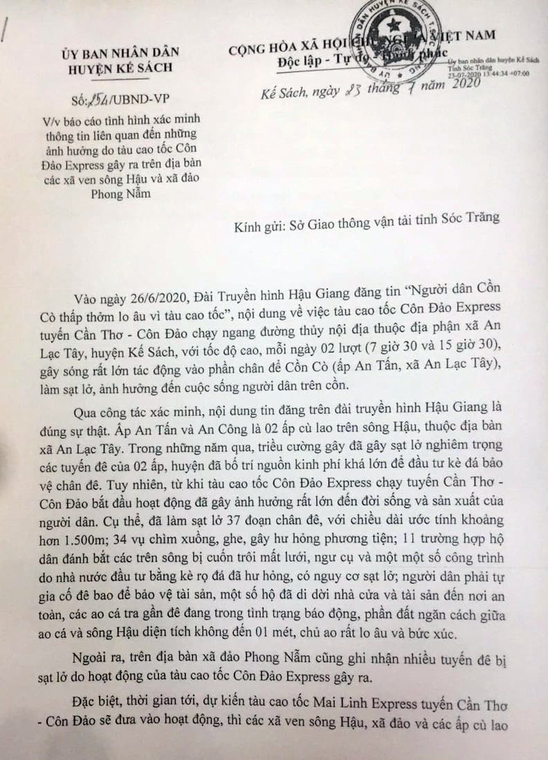 Tàu cao tốc là một trong những nguyên nhân gây sạt lở bờ sông
