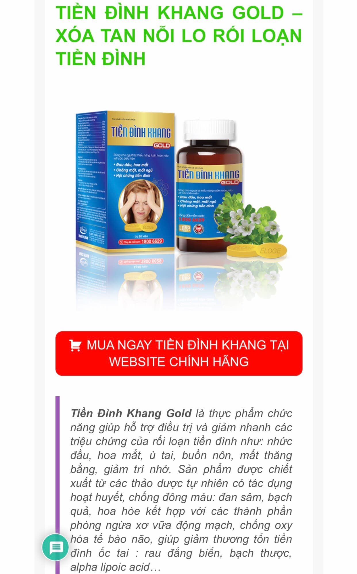 Vi phạm quảng cáo Tiền Đình Khang Gold trên website