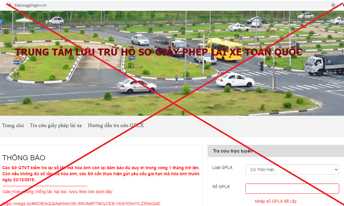 Cảnh báo website giả mạo Trang thông tin điện tử Giấy phép lái xe