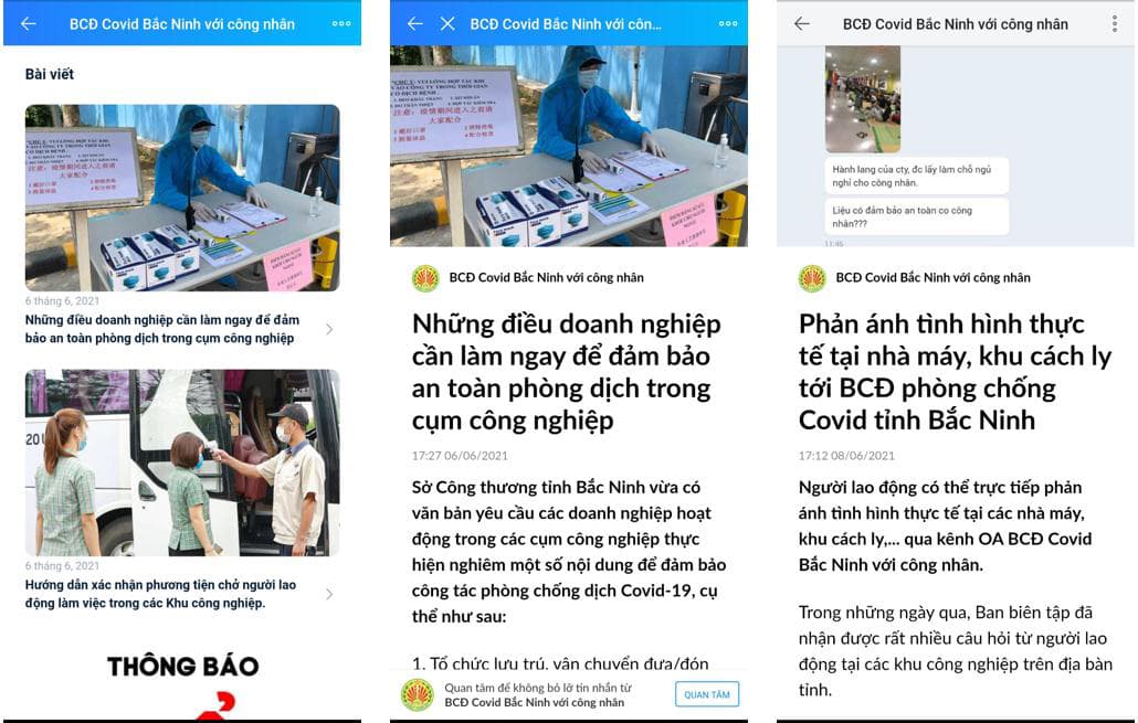 Bắc Ninh: Gần 13.000 công nhân, người lao động theo dõi trang Zalo chống dịch Covid-19