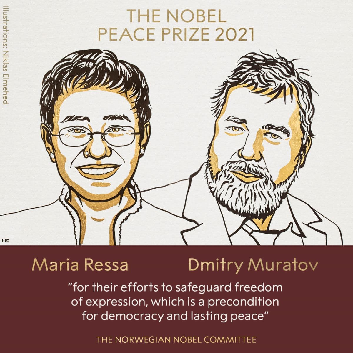 Giải Nobel Hòa bình 2021 vinh danh hai nhà báo điều tra Maria Ressa và Dmitry Muratov