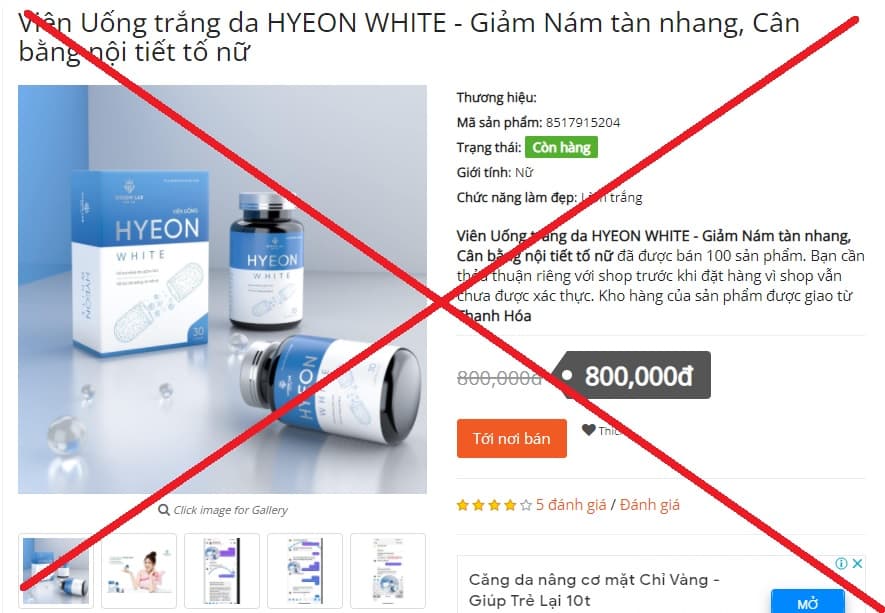 Cảnh báo về viên uống Hyeon White