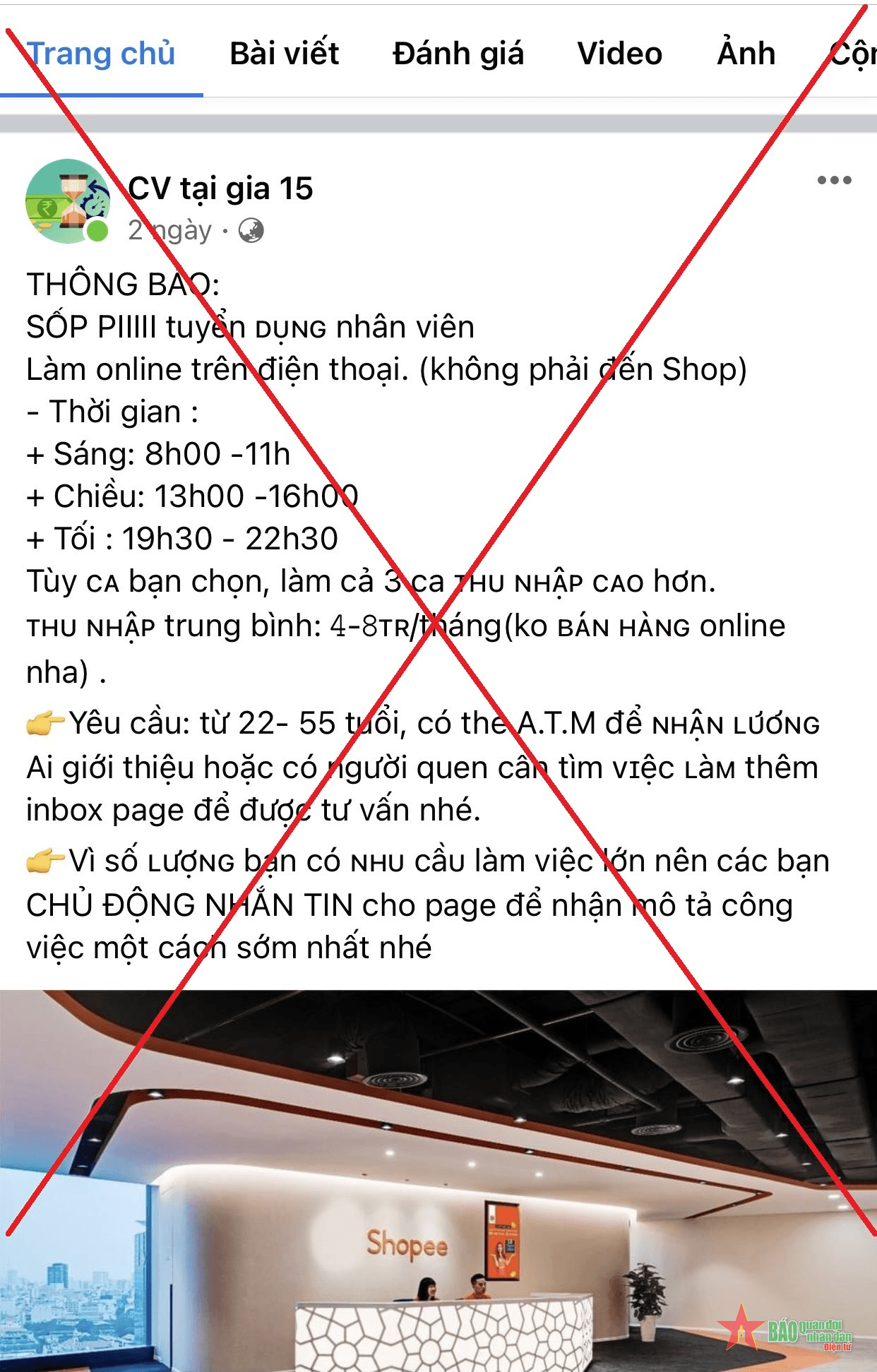Lừa đảo tuyển cộng tác viên thanh toán đơn hàng