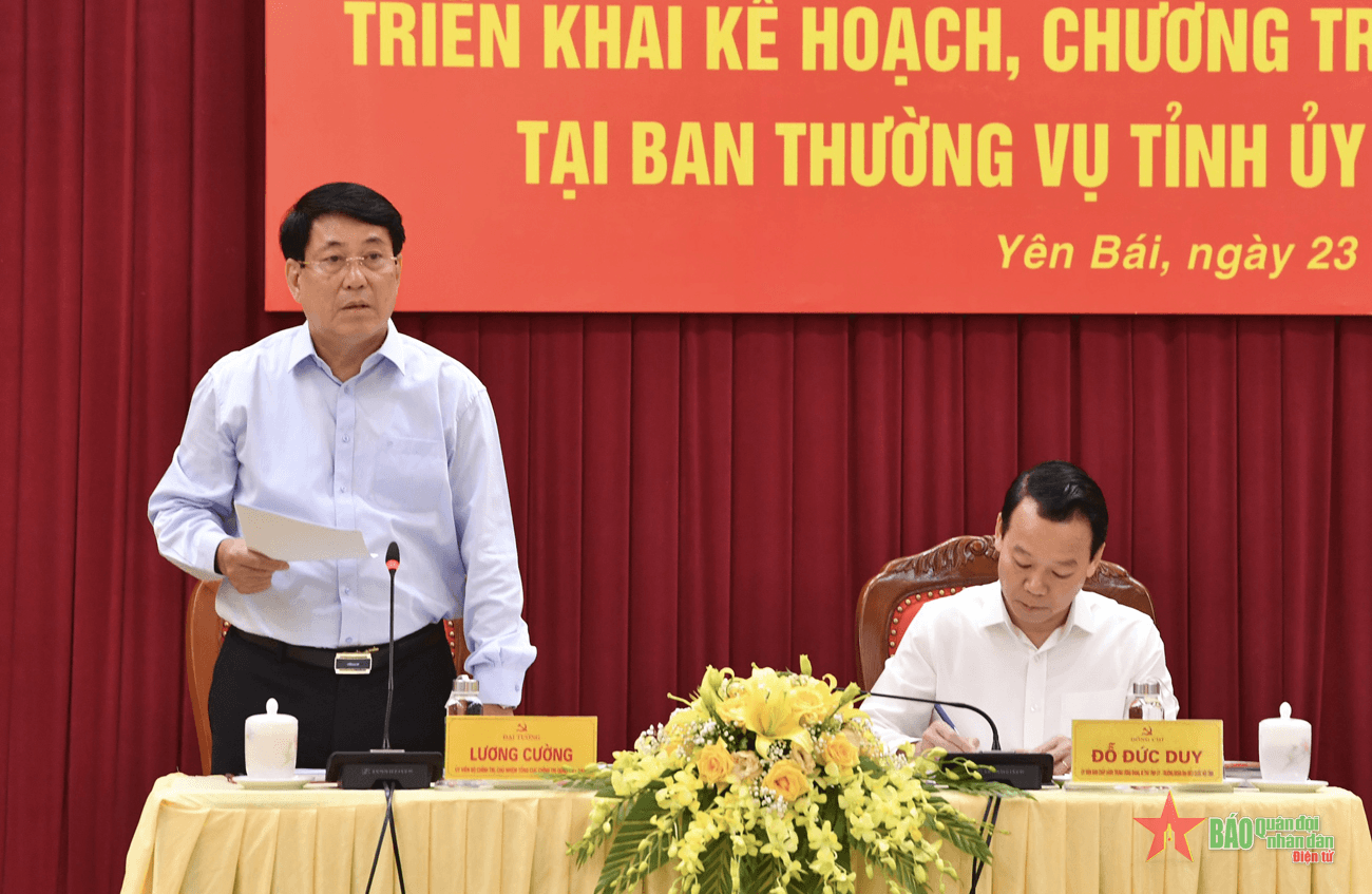 Đại tướng Lương Cường làm việc tại Ban thường vụ Tỉnh ủy Yên Bái