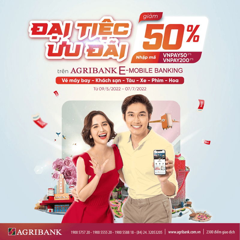 Giảm ngay 50% khi sử dụng các tiện ích trên ứng dụng Agribank E-Mobile Banking