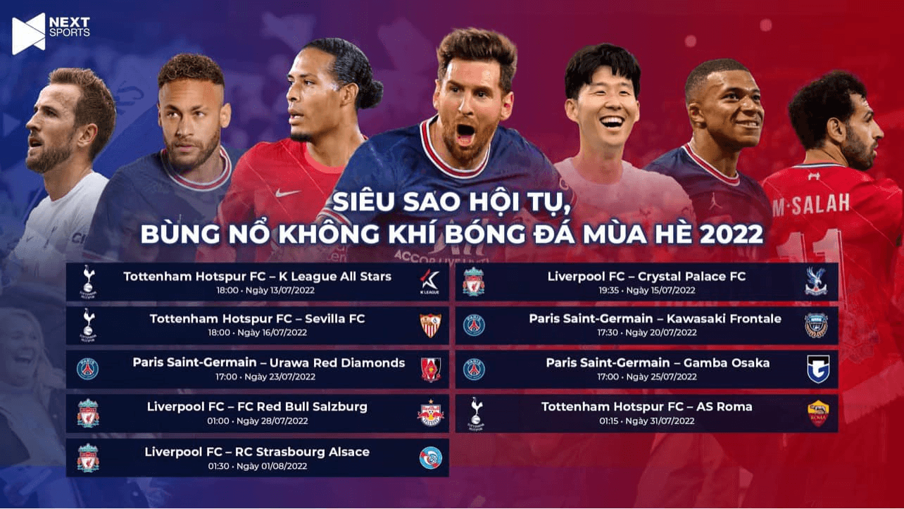 Các trận giao hữu của Liverpool, Tottenham và PSG sẽ được phát sóng trực tiếp tại Việt Nam