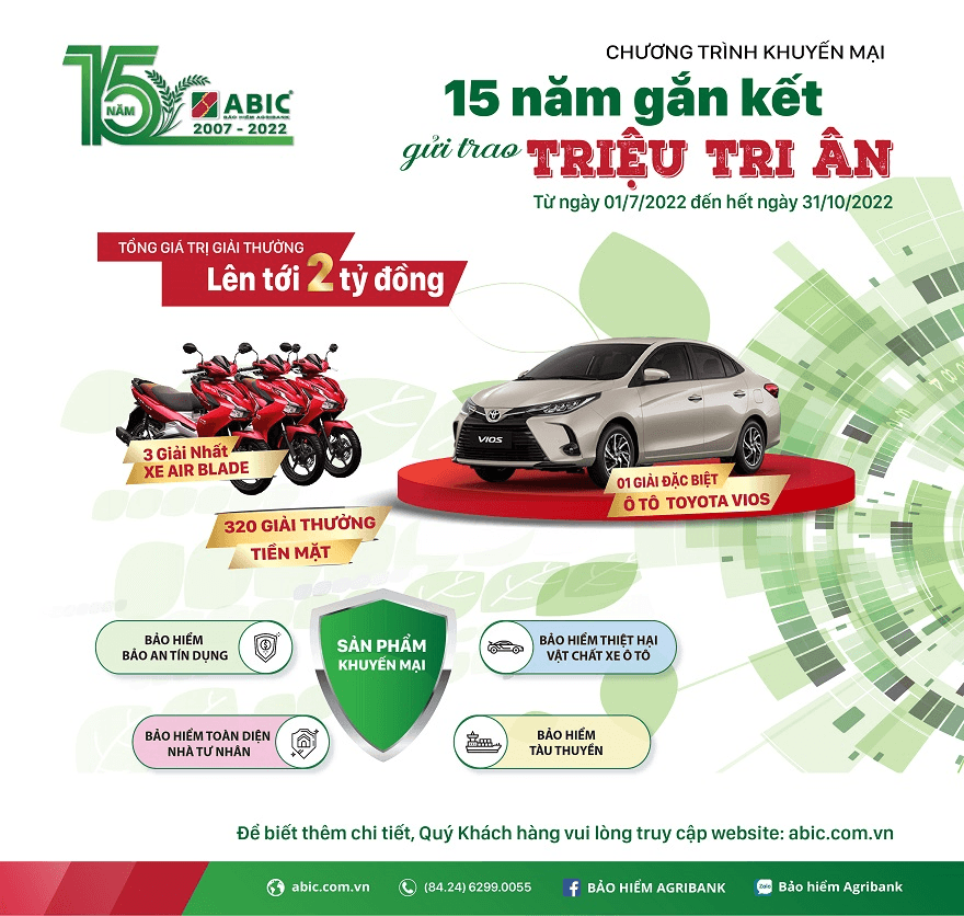 Tham gia bảo hiểm trúng xe ô tô Toyota cùng bảo hiểm Agribank