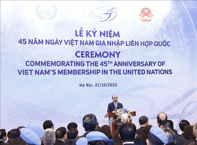 Chủ tịch nước Nguyễn Xuân Phúc và Tổng Thư ký António Guterres chủ trì Lễ kỷ niệm 45 năm Việt Nam gia nhập Liên hợp quốc