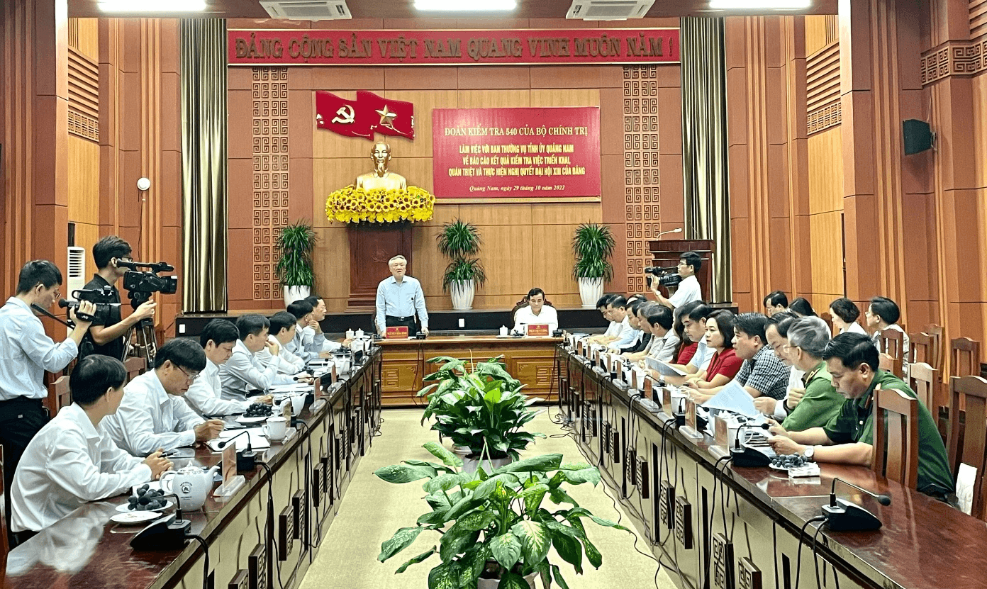 Đoàn kiểm tra 540 của Bộ Chính trị làm việc với Ban Thường vụ Tỉnh ủy Quảng Nam