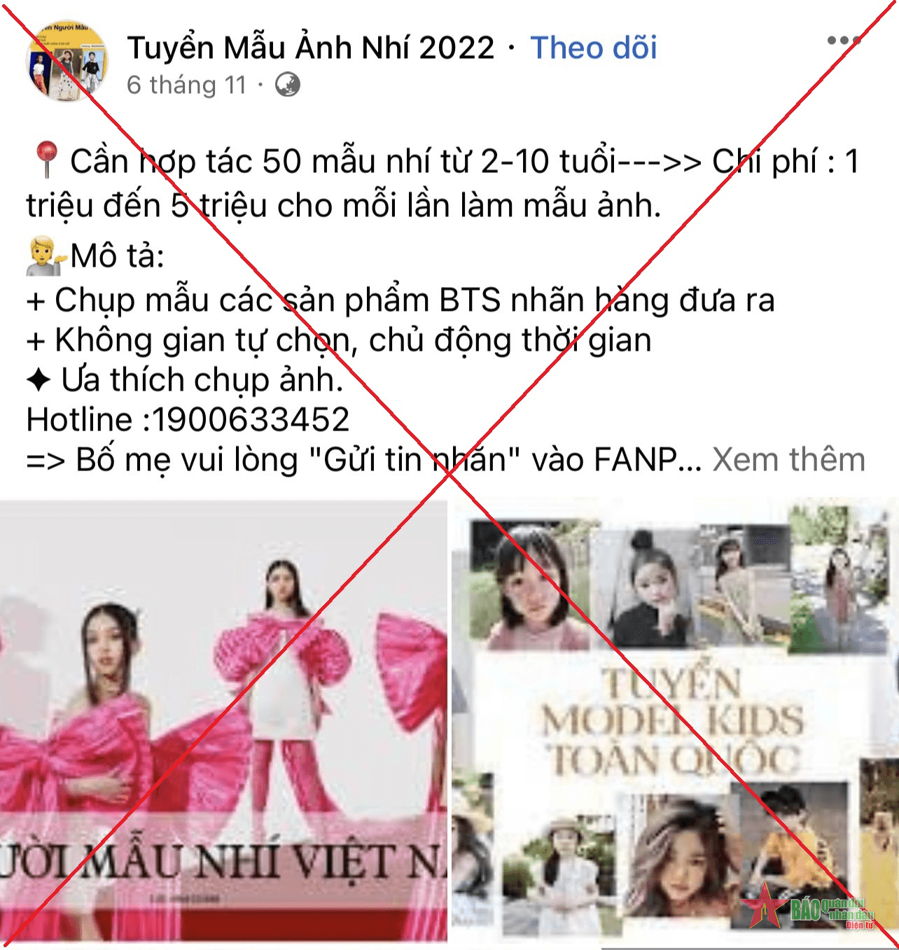 Cảnh giác với chiêu lừa “Tuyển người mẫu nhí”