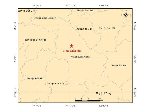 Động đất 3,7 độ richter tại huyện Kon Plông, tỉnh Kon Tum