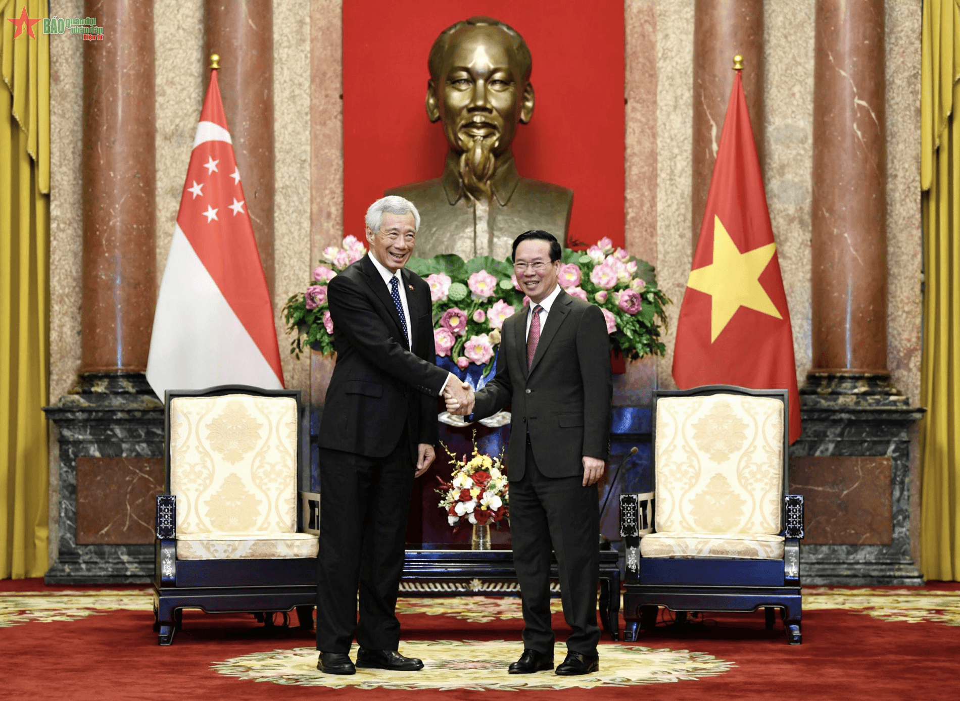 Chủ tịch nước Võ Văn Thưởng tiếp Thủ tướng Singapore Lý Hiển Long