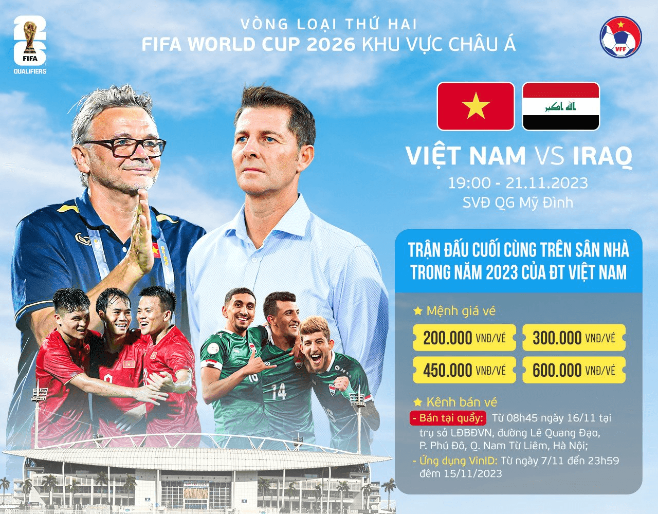 Mở bán trực tiếp vé trận Việt Nam - Iraq trên sân Mỹ Đình