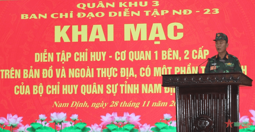 Bộ CHQS tỉnh Nam Định diễn tập chỉ huy - cơ quan 1 bên, 2 cấp năm 2023