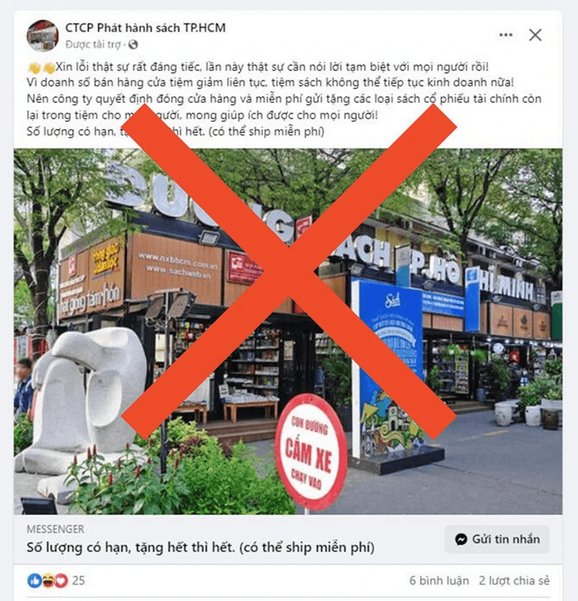 Đường sách TP Hồ Chí Minh cảnh báo tài khoản giả mạo trên Facebook