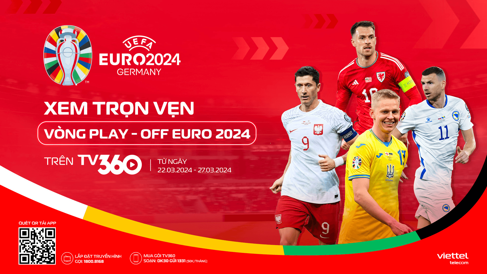 Xem trực tiếp vòng play-off Euro 2024 và giao hữu quốc tế trên TV360
