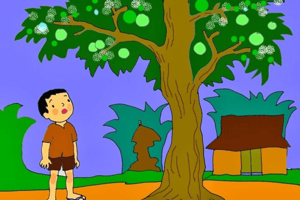 Cậu bé thơ thẩn trong sân