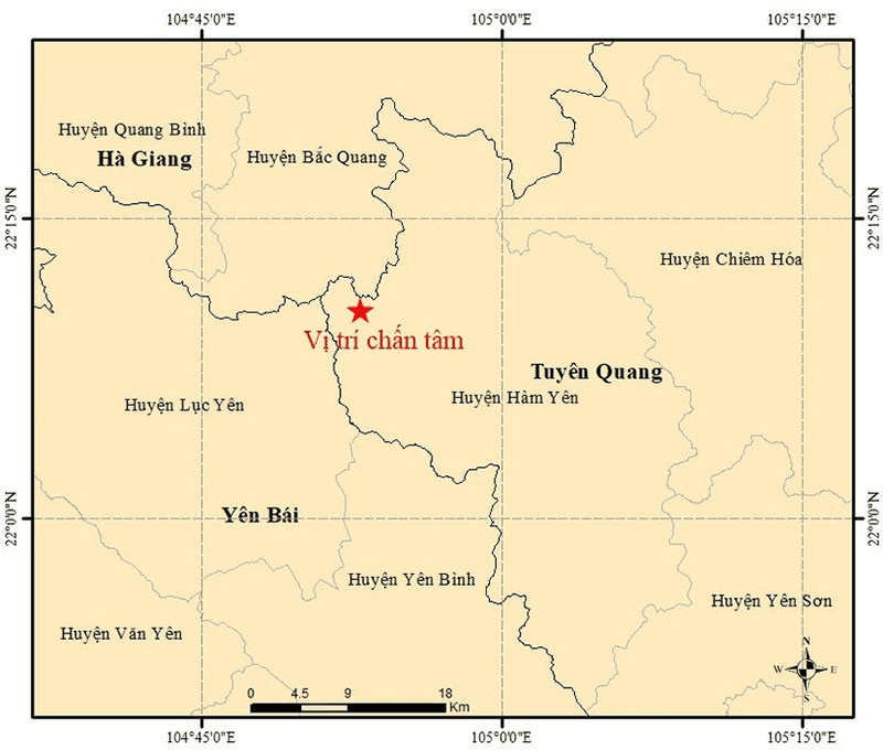Động đất độ lớn 4.0 tại Tuyên Quang