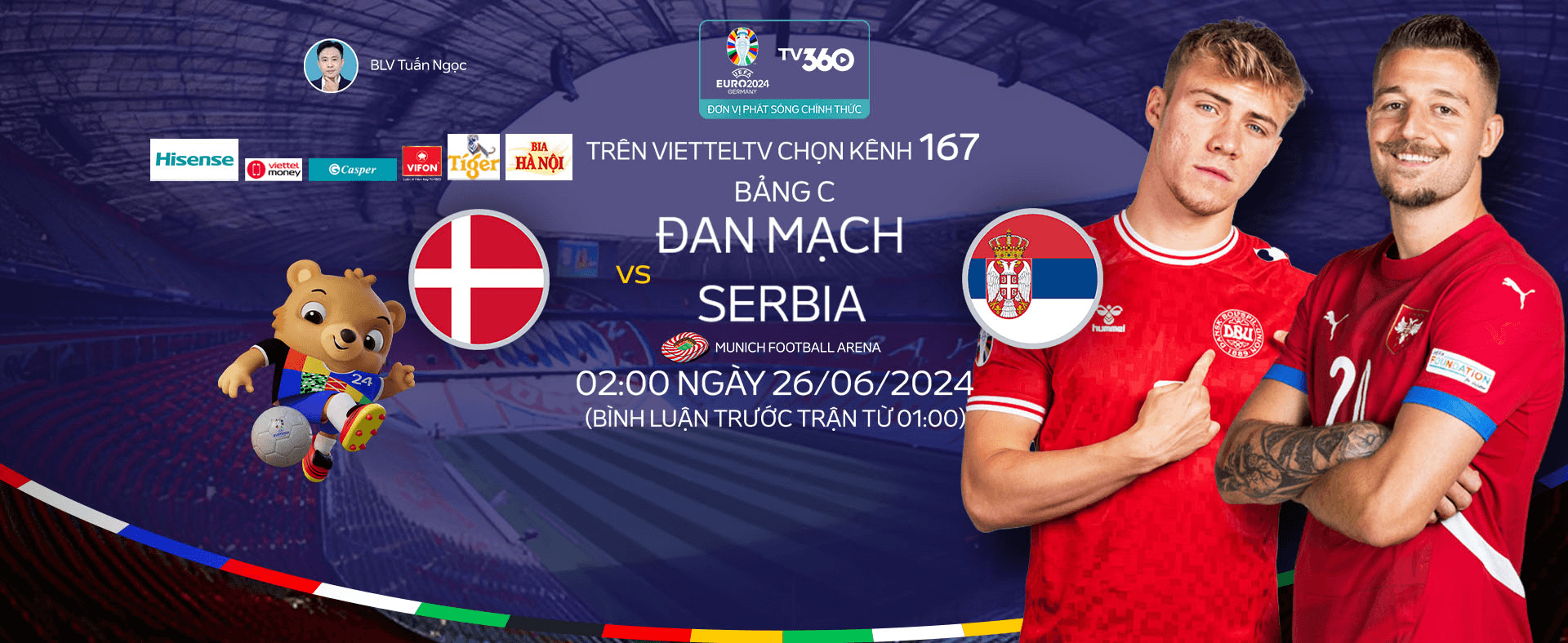 Link xem trực tiếp Đan Mạch và Serbia (bảng C Euro 2024)
