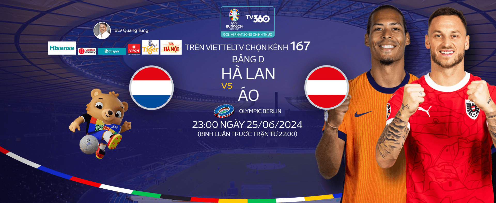 Link xem trực tiếp Hà Lan và Áo (bảng D Euro 2024)