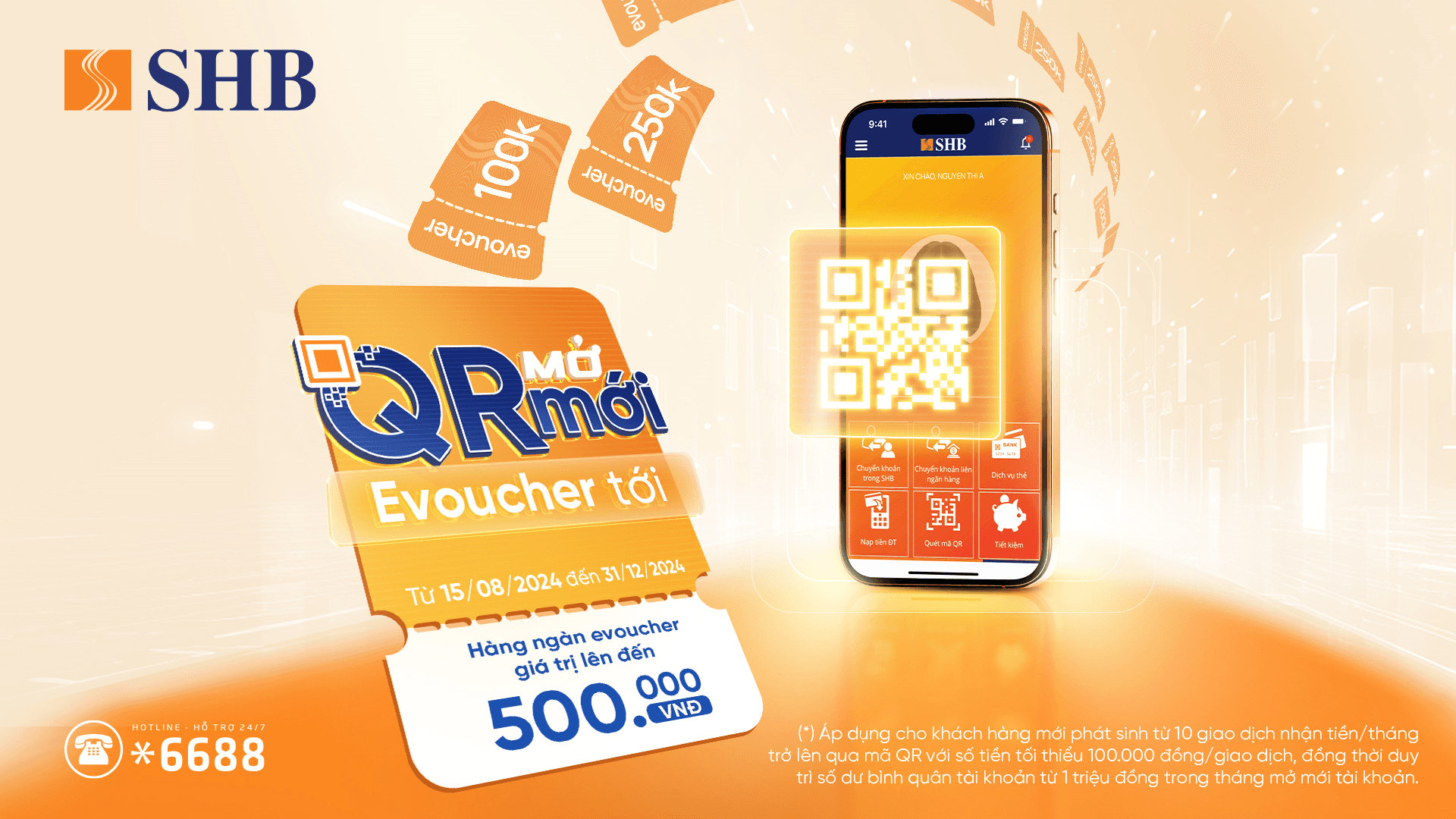 Nhận ngay E-voucher trị giá tới 500 nghìn đồng khi nhận tiền qua QRCode SHB