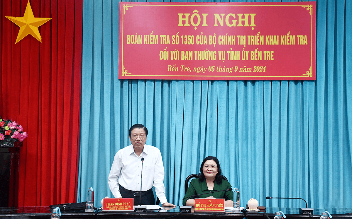 Đoàn kiểm tra của Bộ Chính trị làm việc với Ban Thường vụ Tỉnh ủy Bến Tre