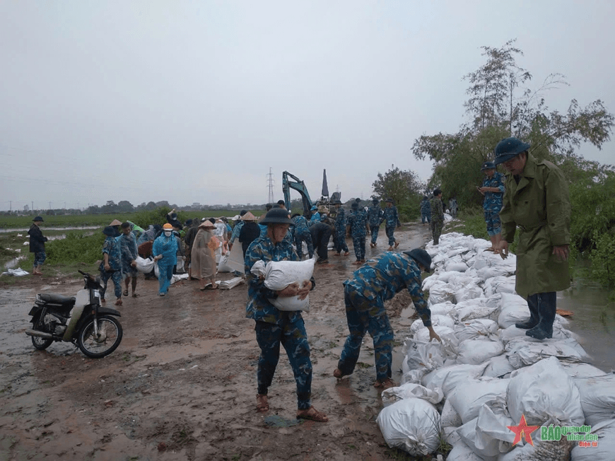 Căng mình đắp đê ngăn lũ tại huyện Thanh Trì
